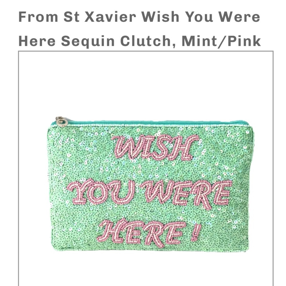 From St Xavier Wish‎ You Were Here Sequin Clutch